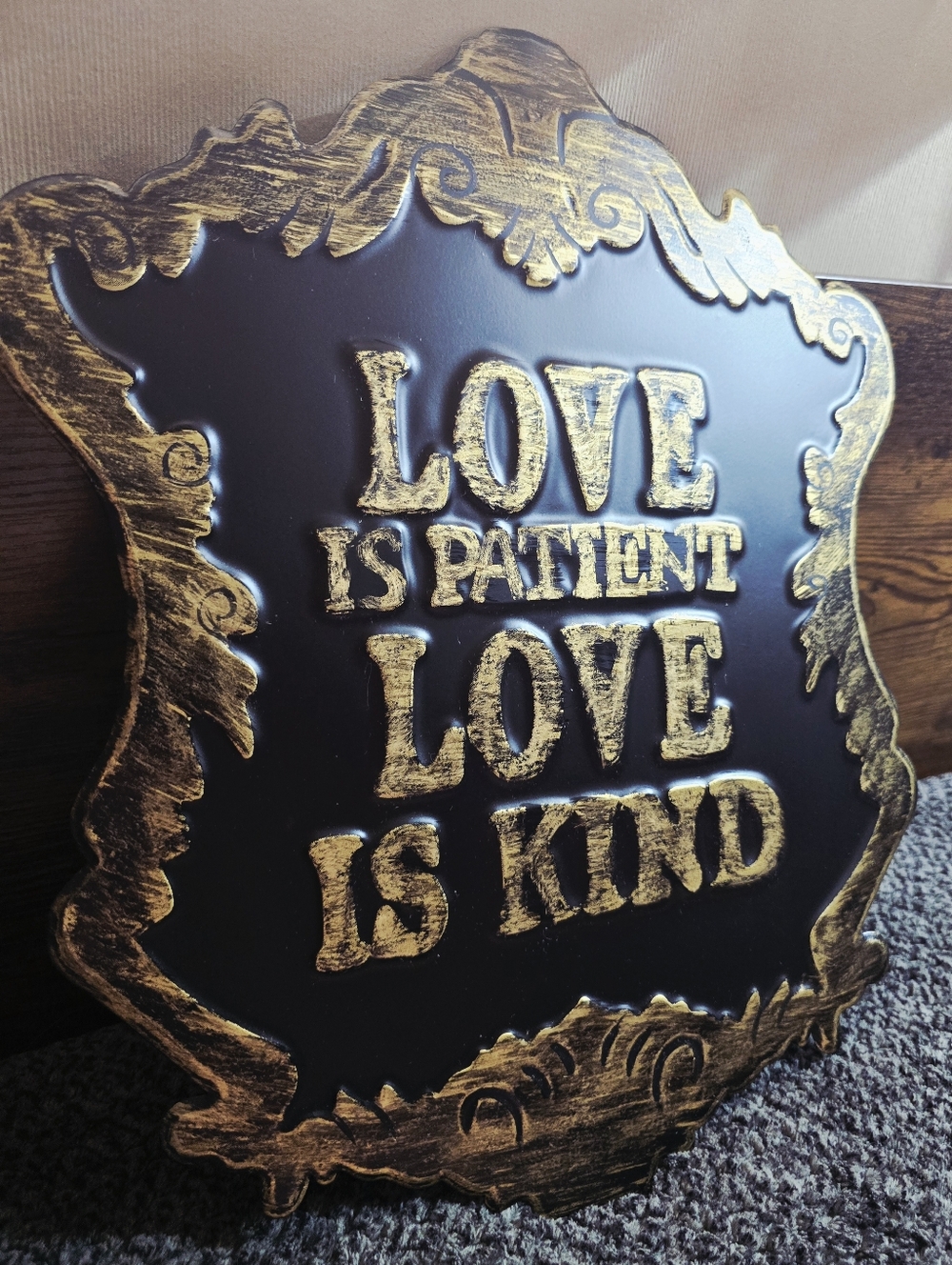Gold Black Metal Wall Sign Love Is Patient Love Is Kind Gothic Farmhouse